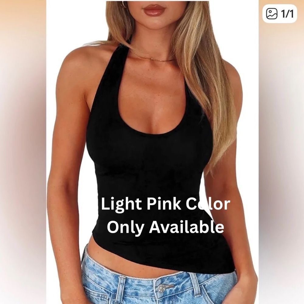 Only Pink Available SZ Med Halter Asymmetrical Top Backless Sleeveless Tank Top - Picture 1 of 3